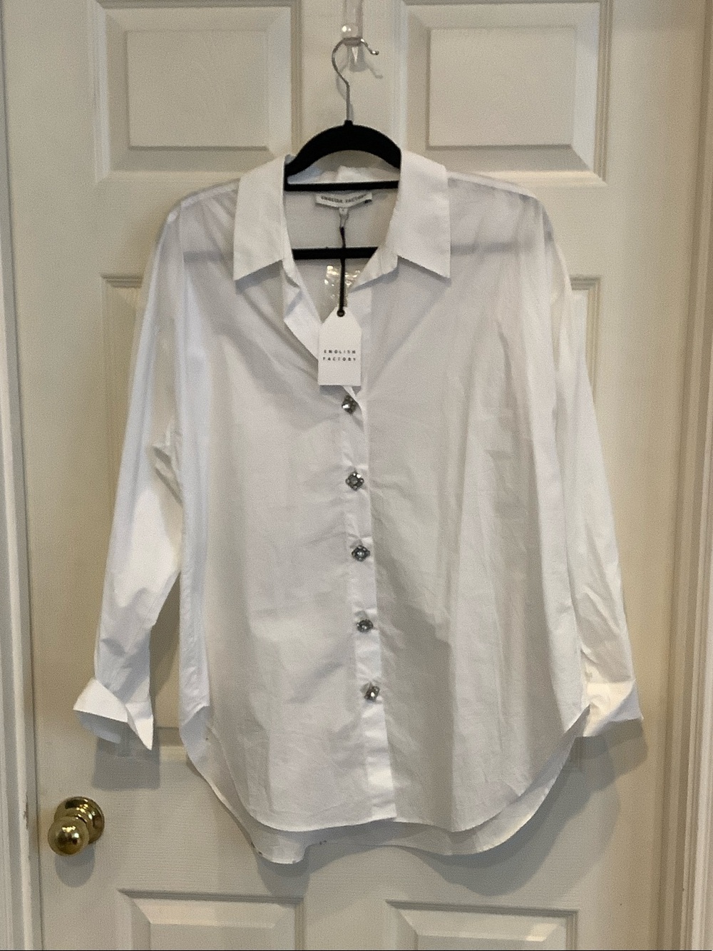English Factory White Button-Front Collared Blouse